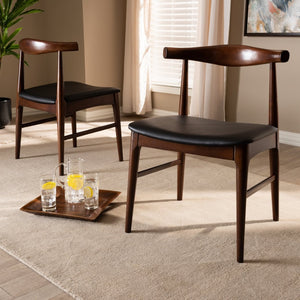 Baxton Studio Baxton Studio Eira Modern Black Faux Leather Dining Chair Set of 2 - Walnut Frame, Comfort & Style! Elbow-Black/Walnut-DC