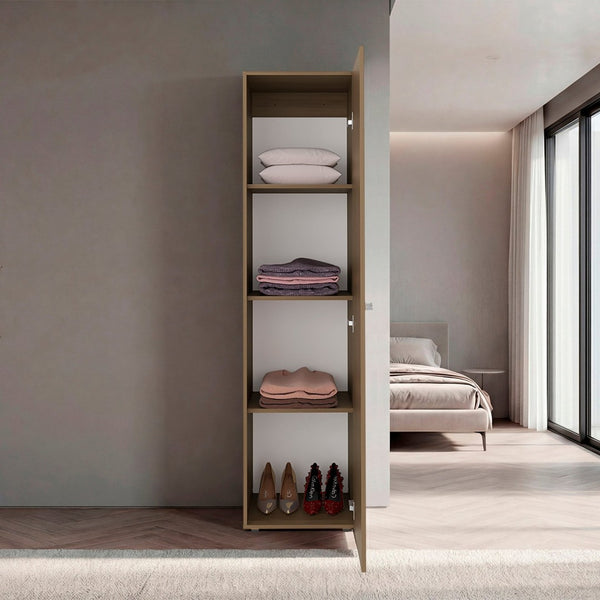 English Elm White Slim Particleboard Storage Cabinet with Four Shelves for Small Bedroom or Hallway B062P483768