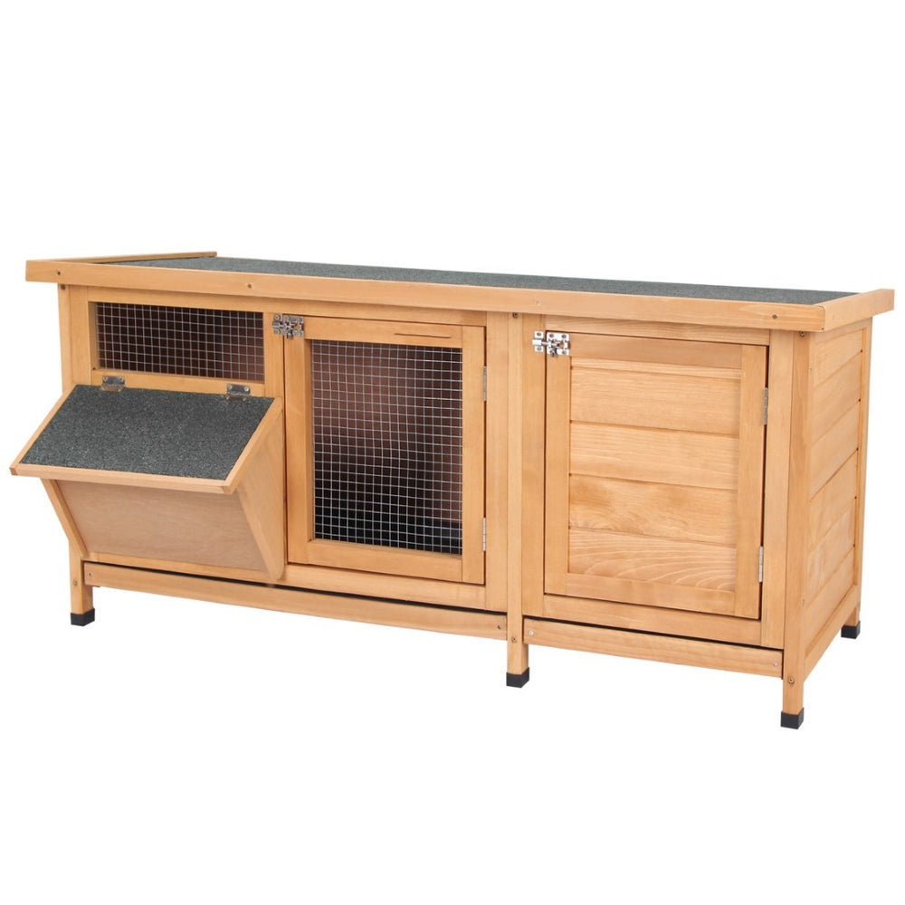 English Elm Rabbit Hutch Fir Wood Outdoor Cage with Asphalt Roof Run Zone and Pull-out Trays T3971P388950