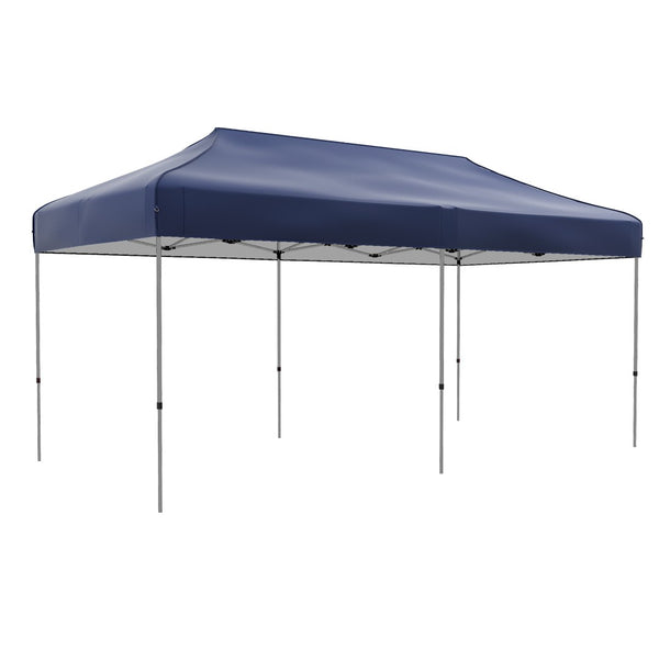 English Elm Outsunny 10' X 20' Pop Up Canopy Tent With Adjustable Heights, Easy Setup, Wheeled Carry Bag, Dark Blue W2225P200837-GIGA