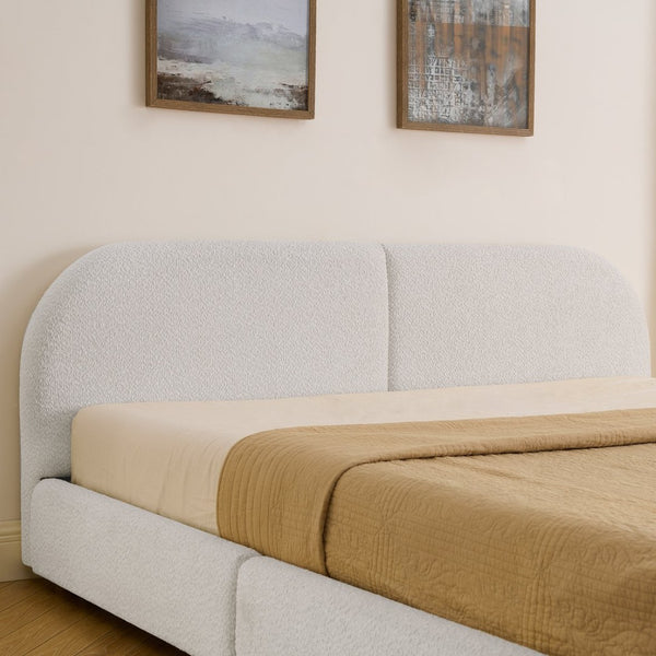 English Elm King Upholstered Storage Bed Curved Headboard Circle Yarn Fabric Modern Minimalist Frame Beige W487S00473