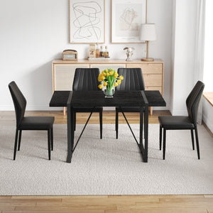 English Elm Black Faux Wood Grain Rectangular Dining Set with Shell Pattern Upholstered Chairs Black W1151S04368