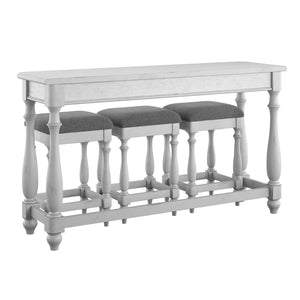 English Elm Wallace & Bay - Gray Coastal Sofa Table With Three Stools — Oyster Shell Wood, Easy-Care, 64" Wide Stylish Bar Seating B361P384440