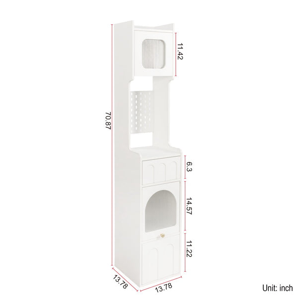English Elm White Sideboard Storage Cabinet – Modern Multi-Functional Design With Glass Doors & Versatile Shelving W331P298183-GIGA