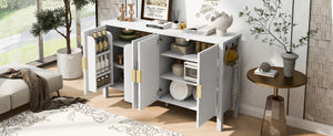 English Elm U_style Striped Four Door Sideboard Mdf Buffet Cabinet with Adjustable Shelves for Dining White N711P345170K