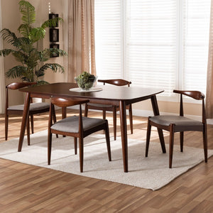 Baxton Studio Baxton Studio Amato Mid-Century Modern Dining Set in Light Gray Fabric with Walnut Finish for Stylish Spaces 5-Piece Aeron-Light Grey/Walnut-5PC Dining Set