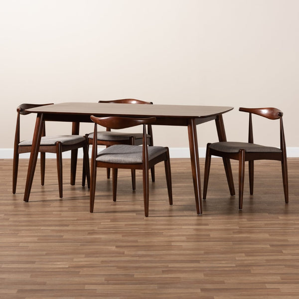Baxton Studio Baxton Studio Amato Mid-Century Modern Dining Set in Light Gray Fabric with Walnut Finish for Stylish Spaces 5-Piece Aeron-Light Grey/Walnut-5PC Dining Set