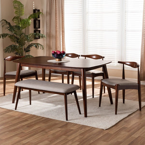 Baxton Studio Baxton Studio Amato Mid-Century Modern Dining Set in Light Gray Fabric with Walnut Finish for Stylish Spaces 6-Piece Aeron-Light Grey/Walnut-6PC Dining Set