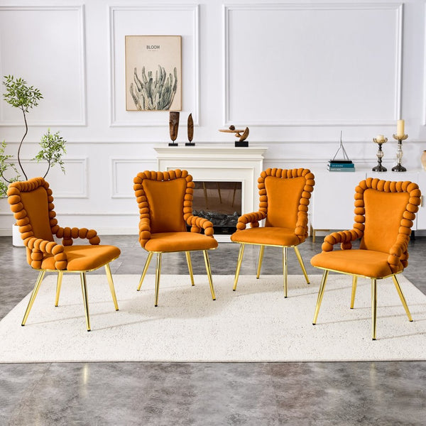 English Elm Set of 2 Sculptural Bubble Backrest Velvet Dining Chairs with Gleaming Gold Legs W3875P370855