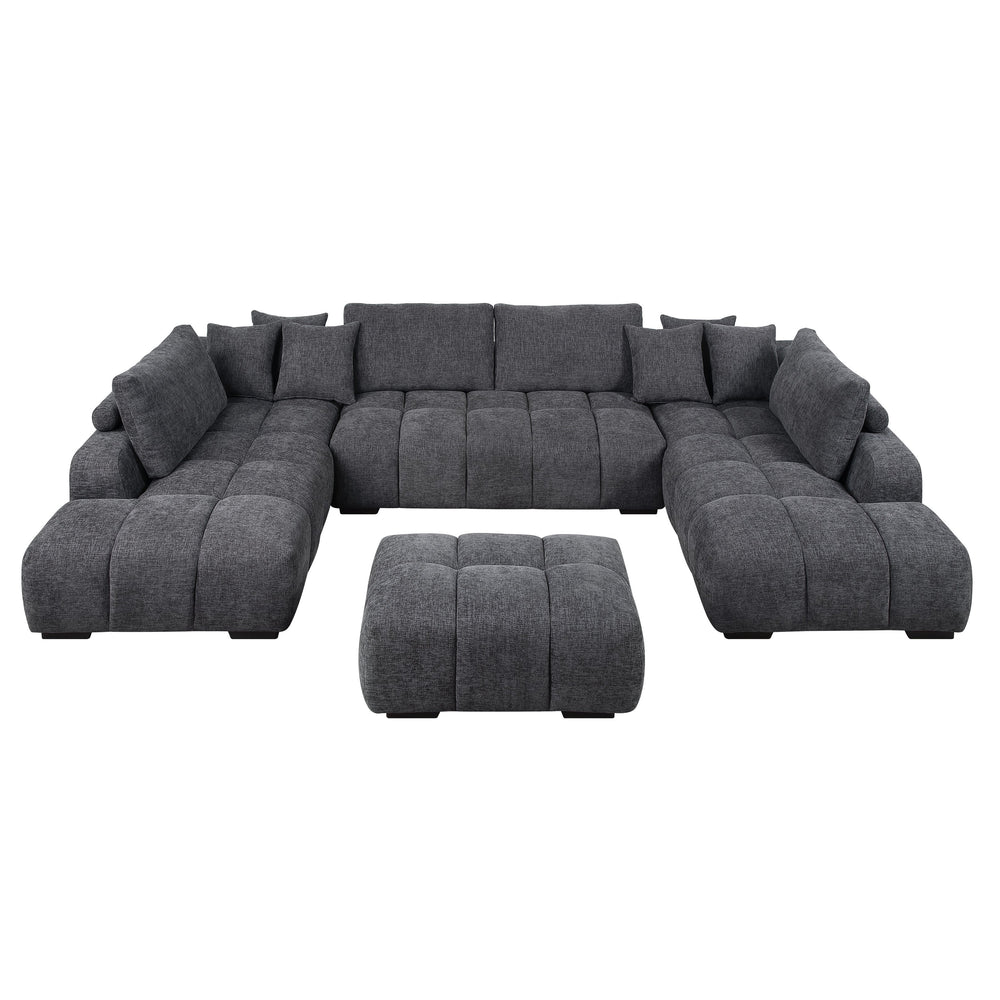 English Elm Chosen Gray Chenille Sectional Sofa Modular 2-Chaise with Ottoman, Toss Pillows, Pocket Coil Seats, 149"W x32"H B2726S00427