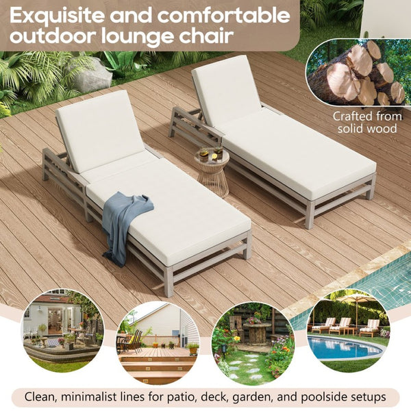 English Elm Trexm Acacia Wood Outdoor Recliner Lounge Chair with Cushions Five Position Patio Gray N715P404843E