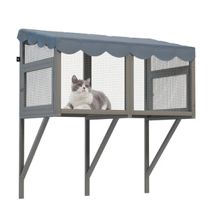 English Elm Cat Catio Window Box Enclosure Solid Wood Frame Mesh Panels Weatherproof Outdoor Perch W3166P354629