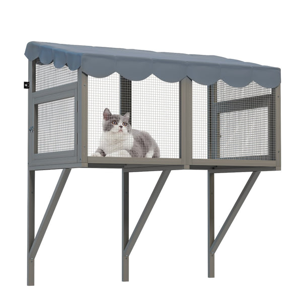 English Elm Cat Catio Window Box Enclosure Solid Wood Frame Mesh Panels Weatherproof Outdoor Perch W3166P354629