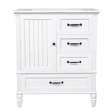 English Elm 30" Bathroom Vanity With Sink, Bathroom Cabinet With A Door, Three Drawers, Solid Wood Legs & Mdf Board, Adiustable Foot Pads, White