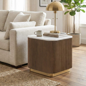 English Elm Living Room 3 Piece Marble Top Coffee and End Table Set with Gold Steel Accents B2741S00907