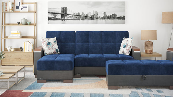 English Elm Primenest Zenaero Convertible Chaise Lounge With Storage - Modern Blue Upholstery & Wood Accents B030P303561-GIGA