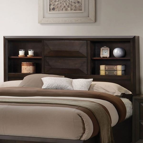 English Elm Contemporary Queen Storage Bed Bookcase Headboard Footboard Drawers Espresso Wood B2741S00895