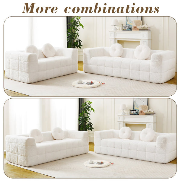 English Elm Modern Boneless Cloud Sofa With Circular Pillows - Soft Lychee Textured Fabric For Cozy Living Rooms W834S00538