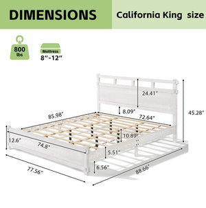English Elm California King Platform Bed Antique White Wood Grain Farmhouse Cottage Style N758P369327W