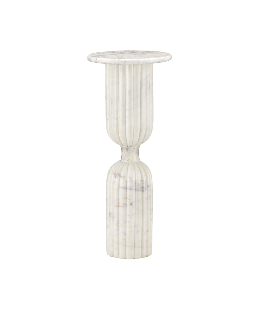 Currey & Company Passementerie White Marble Drinks Table - Elegant Sculptural Design With Unique Purple Veining White Banswara Marble 3000-0323-currey-company
