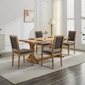 English Elm French Louis Dining Chair Set of 2 with Rattan Back, Solid Wood Carved Frame, Linen Upholstery, 300lb Capacity Gray W1143P325858