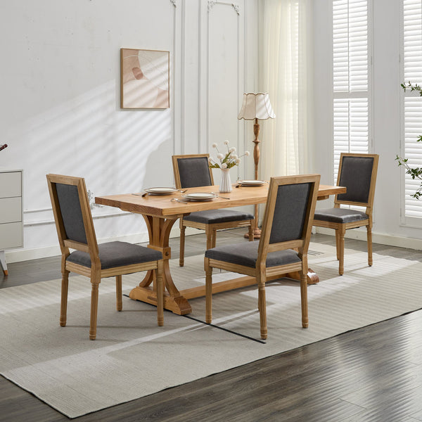 English Elm French Louis Dining Chair Set of 2 with Rattan Back, Solid Wood Carved Frame, Linen Upholstery, 300lb Capacity Gray W1143P325858