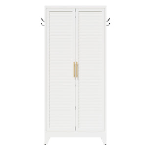 English Elm White Steel Freestanding Wardrobe Cabinet with Rod and Shelves for Dorm or Apartment T2398P480394