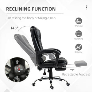 English Elm HOMCOM Ergonomic Executive Office Chair with Recline & Retractable Footrest, PU Leather, Lumbar Support W2225P229302