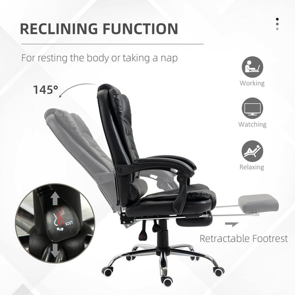 English Elm HOMCOM Ergonomic Executive Office Chair with Recline & Retractable Footrest, PU Leather, Lumbar Support W2225P229302