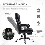 English Elm Homcom High Back Ergonomic Executive Office Chair, Pu Leather Computer Chair With Retractable Footrest, Lumbar Support, Padded Headrest and Armrest, Black