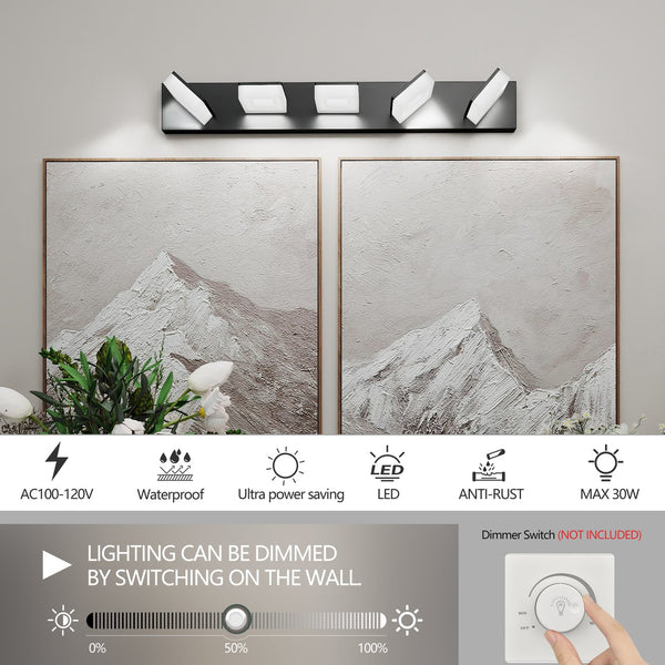 English Elm Led Modern Bathroom Vanity Light Fixture, 5-Light Matte Black Wall Sconce For Stylish Illumination W2312P374940