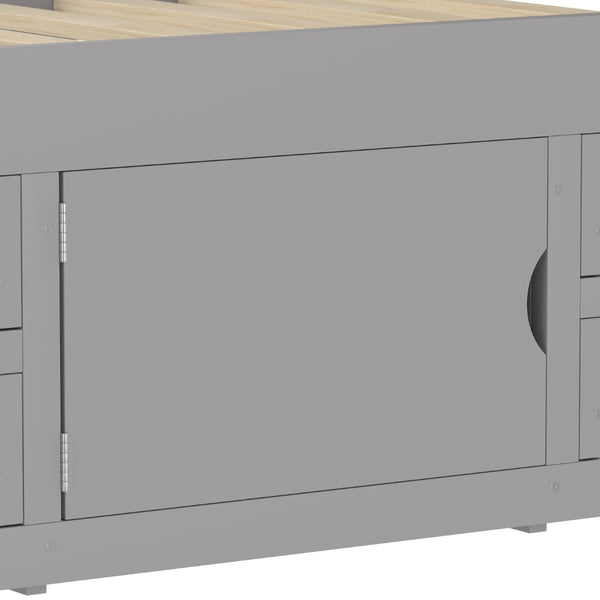 English Elm Twin Captain Platform Bed with Bookcase Headboard Four Drawers Pine Mdf Frame Gray GX001828AAE-1