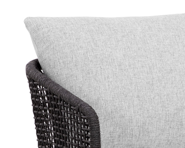 Sunpan Capri Outdoor Dining Armchair - Stylish, Durable Teak & Greymix Weave for Ultimate Comfort & Elegance Smoke Grey / Copacabana Marble