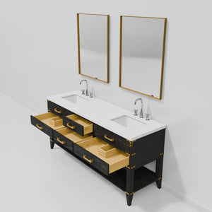 English Elm Black Oak Double Bath Vanity Set With Cultured Marble Top, Chrome Faucets & Stylish Mirrors Included B2731S02201