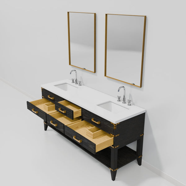 English Elm Black Oak Double Bath Vanity Set With Cultured Marble Top, Chrome Faucets & Stylish Mirrors Included B2731S02201