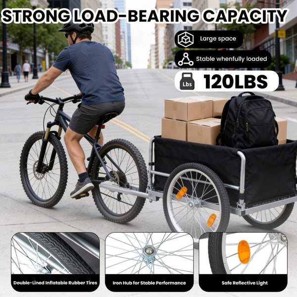 English Elm Foldable Bike Cargo Trailer with 20 Inch Tires Steel Frame and Weatherproof Oxford Cover Black W2932P405182