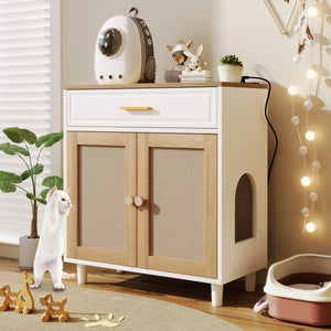 English Elm 2-piece Hidden Litter Box Cabinet with Scratching Doors Charging Station and Drawer N843S002406N