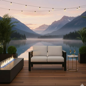 English Elm 50" Cast Aluminum Outdoor Loveseat with Uv Resistant Olefin Cushions for Patio Decks Black+ Gray B082P454973