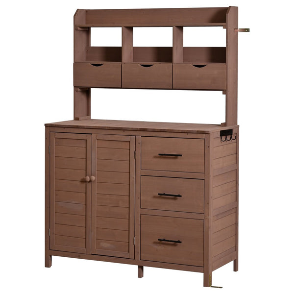 English Elm (with Hutch) Topamx Solid Fir Potting Bench Patio Workstation Spice Rack Drawer Brown N717P404331D
