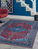 Unique Loom Mangata Molly Machine Made Medallion Rug Red and Blue, Ivory/Light Blue/Light Brown/Gray 9' 2" x 12' 2"