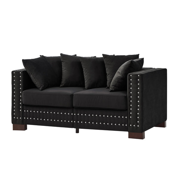 English Elm Modern Velvet Loveseat With Square Armrests & Silver Nailhead Accents - Stylish Comfort For Any Space W1097S00184
