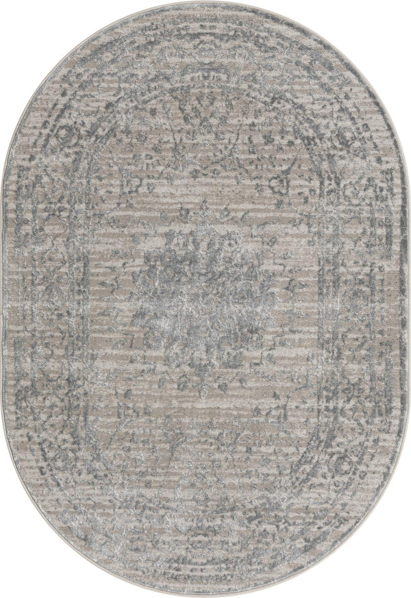 Unique Loom Aberdeen Derbyshire Machine Made Medallion Rug Gray, Navy Blue 4' 1" x 6' 1"