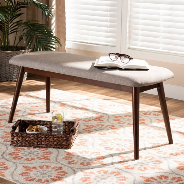 Baxton Studio Baxton Studio Flora Mid-Century Modern Grey Upholstered Dining Bench with Walnut Finished Legs Flora-Light Grey/Walnut-Bench