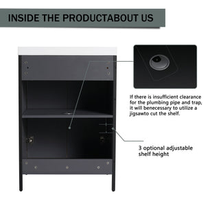 English Elm 24" Freestanding Bathroom Vanity with Resin Integrated Sink, Soft-Close Doors, Adjustable Shelf, Durable Plywood Finish Light Coffee W999S00294