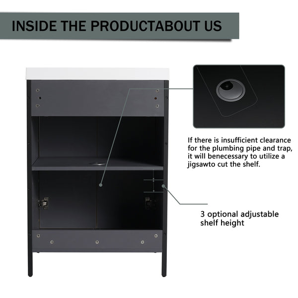 English Elm 24" Freestanding Bathroom Vanity with Resin Integrated Sink, Soft-Close Doors, Adjustable Shelf, Durable Plywood Finish Light Coffee W999S00294