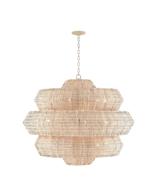Currey & Company Antibes Grande White Chandelier - Stunning Bleached Rattan Design With 18 Lights For Bright Elegance Natural Rattan ,Wrought Iron 9000-1315-currey-company