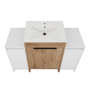 English Elm 48 Inch Freestanding Bathroom Vanity With Ceramic Sink & Soft-Close Doors For Modern Elegance W999S00314