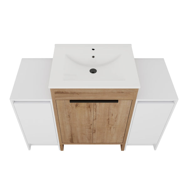 English Elm 48 Inch Freestanding Bathroom Vanity With Ceramic Sink & Soft-Close Doors For Modern Elegance W999S00314
