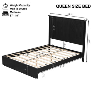 English Elm Stylish Queen Bed Frame Vertical Slat Headboard Solid Wood Contemporary Bedroom Black N770PQ369236B