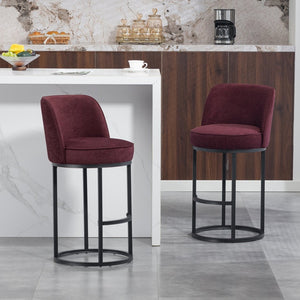English Elm Counter Height Barstools Set of 2 Linen Upholstered Barrel Seat with Iron Legs Wine Red W395P410434